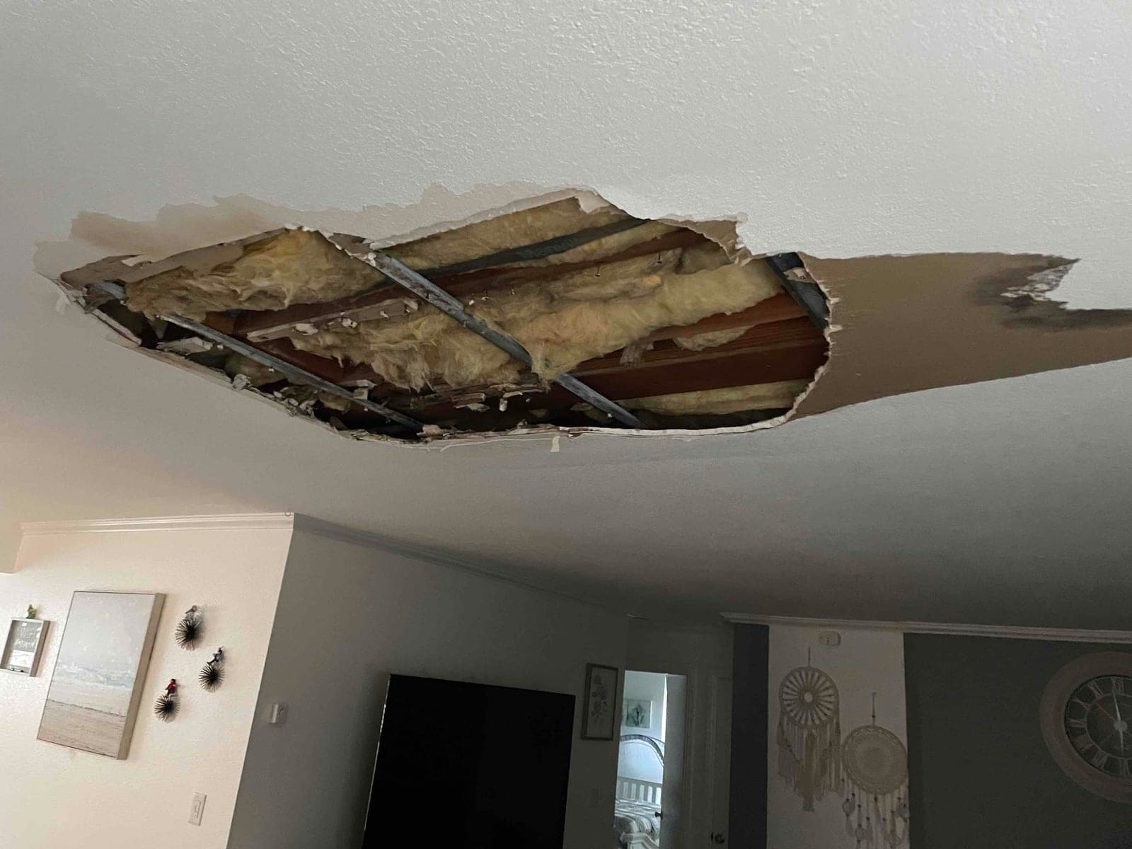 Large ceiling opening before drywall repair